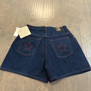 NWT‎ Y2K Second Generation Denim Shorts Women 16 Dark Rhinestone Star Pockets